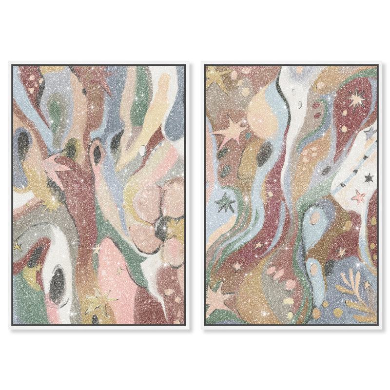 Modern Folk Set Canvas Abstract Print by Oliver Gal, Black Frame, 10 x 15, 74"H x 50"W, White Floater Frame
