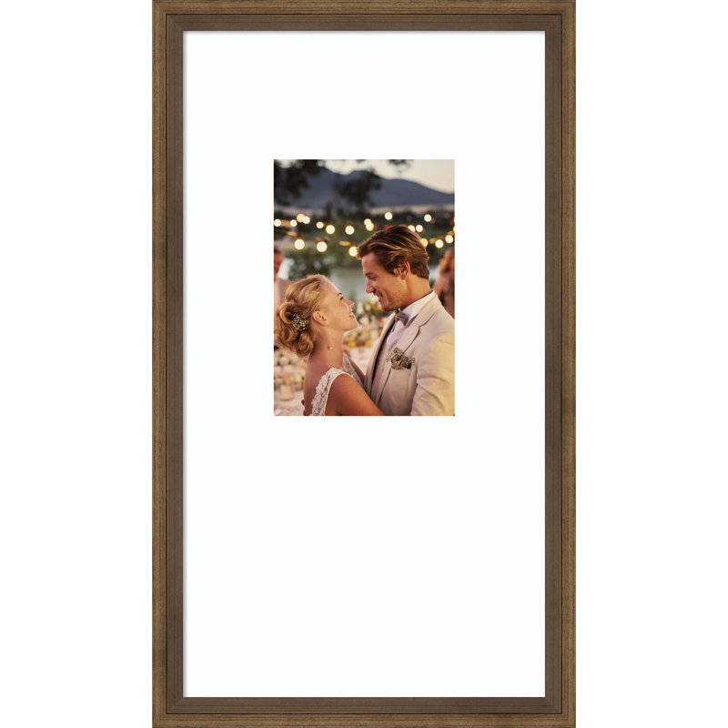 Lucie Wood Picture Frame, Lucie Light Bronze Smooth Bright White, 10x18 Matted to 5x7