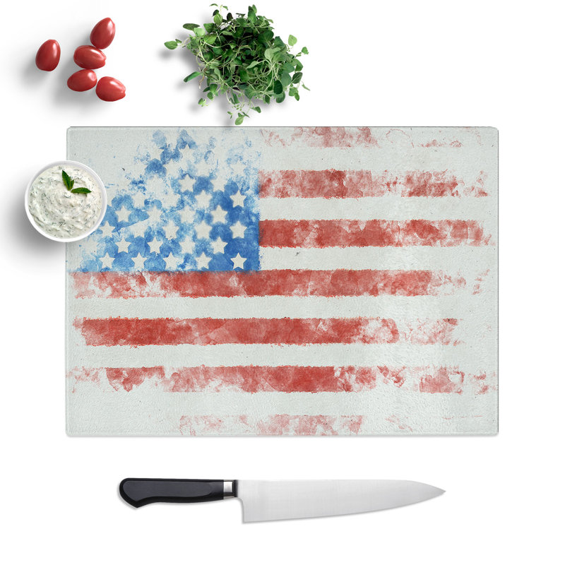 Tempered Glass Painted American Flag Chopping Board, 20 cm x 28.5 cm