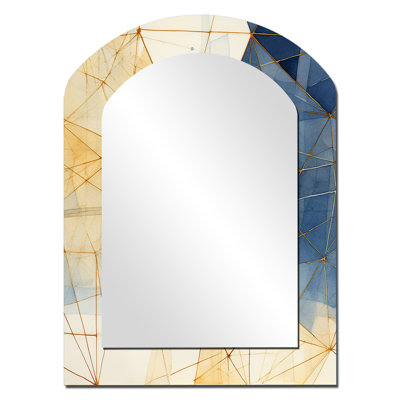 Minimaliste bleu et or II - formes abstraites miroir asymétrique, miroir mural unique arche bleue, impression d'art en métal