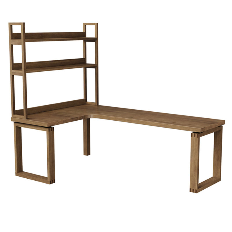 Light-walnut L-Shaped Solid Wood desk, Left Hand Facing, 74.8" H x 86.61" W x 55.12" D