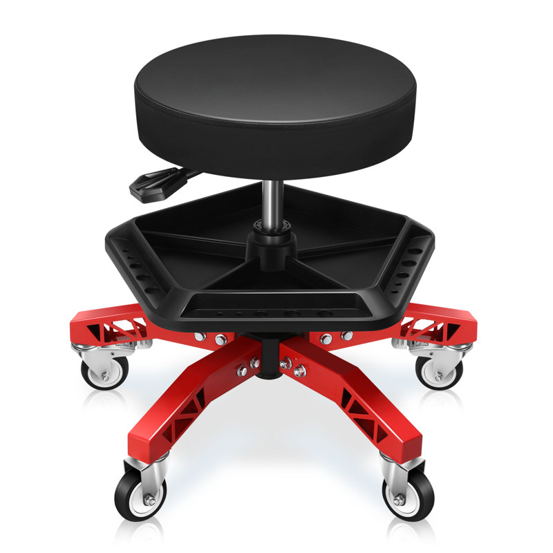 Tabouret roulant à hauteur réglable avec plateau à outils de 21 pouces et capacité de 300 lb. Siège de mécanicien, 5 roulettes pivotantes et 2 freins