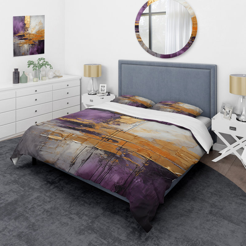 Ensemble de housse de couette en microfibre / polyester Gold Gold Abstract Fractal III Bedding
