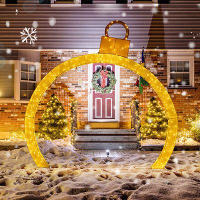  Arche de Noël illuminée 10,5 pi avec capuchon ornemental or 300 lumières DEL blanc chaud