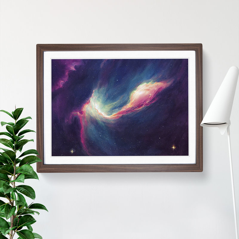 Cosmos In Watercolour Vol.3 - Single Picture Frame Painting, 34cm H x 46cm W x 2cm D, Walnut