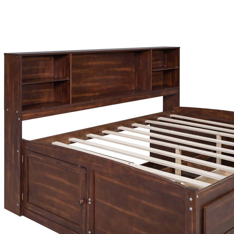 Lit de jour double avec tablettes de rangement intégrées, 4 tiroirs et 2 armoires