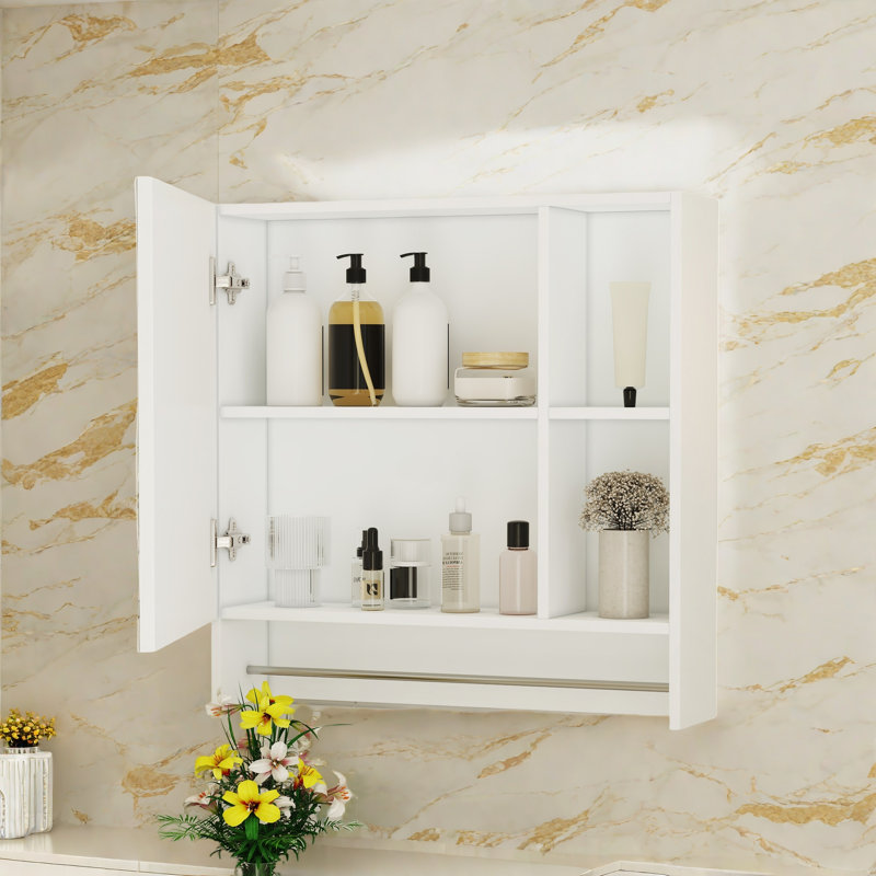 Armoire de salle de bain murale à miroir, armoire à pharmacie, armoire de rangement au-dessus de la toilette avec tablettes et porte-serviettes