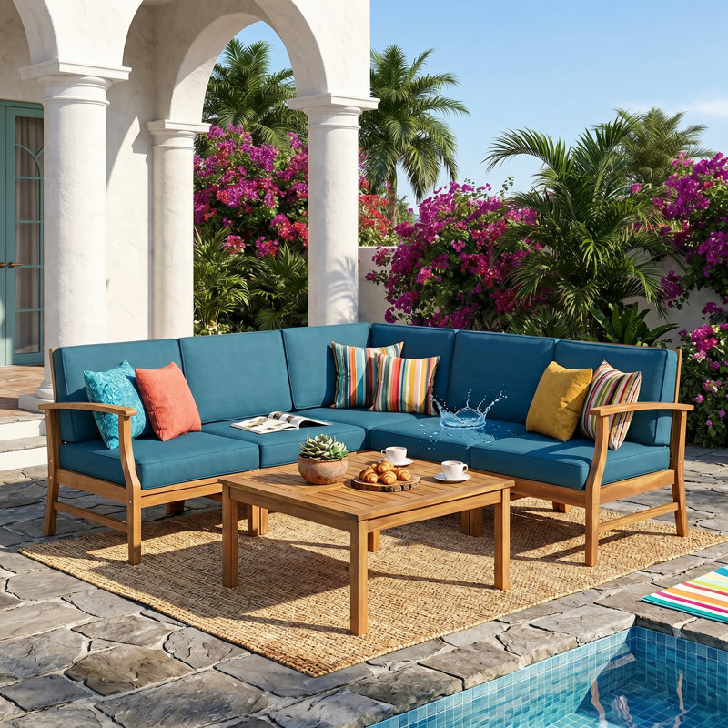 6-Piece Sofa Set with Coffee Table, Blue