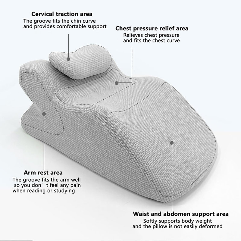 Ergonomic Memory Foam  Wedge  Pillow with Headrest, Gray