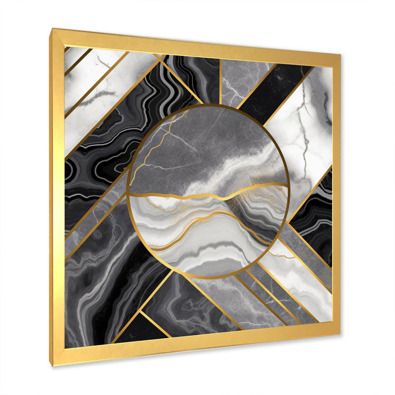 Marate granit agate avec des touches d'or V - impressions d'art géométriques murales modernes, H 16 po x l 16 po x P 1 po