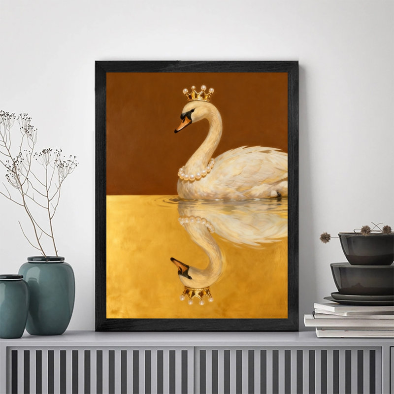 Reproduction d'art encadrée noire rétro «The Swan with a Crown», H 11 po x l 9 po