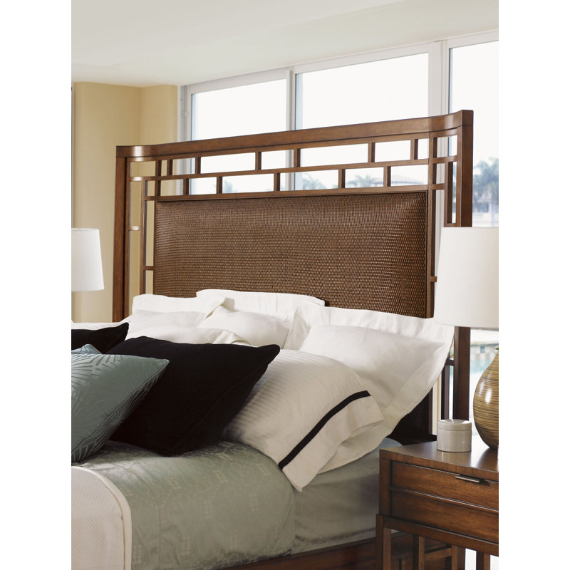 Queen Brown Wood Upholstered Panel Bed with Headboard
