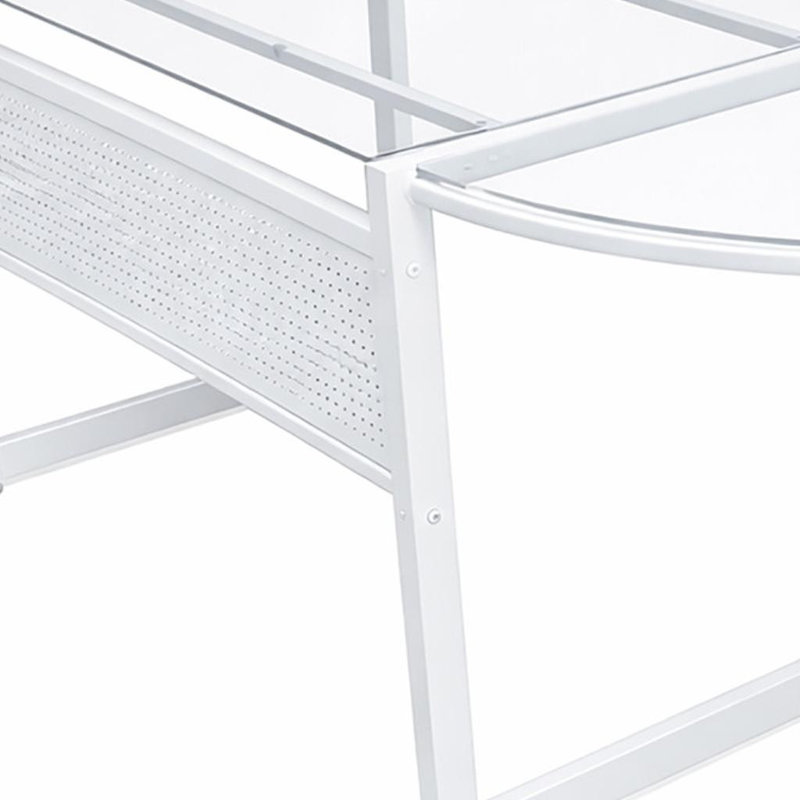 Bureau de coin en verre transparent et blanc et acier de 78 pouces