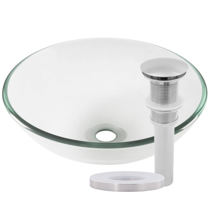 Lavabo de salle de bain vasque circulaire en verre trempé transparent, Nickel brossé