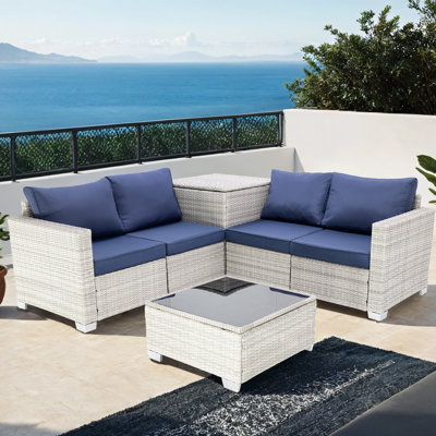 4 Piece Patio Furniture Set, Outdoor Patio Backyard Sofa Set With 1 Storage Tables And Cushions, Wicker Rattan Sectional Sofa Couch, Conversation Sets -  INO Design, SGM-CX42-DB-YC