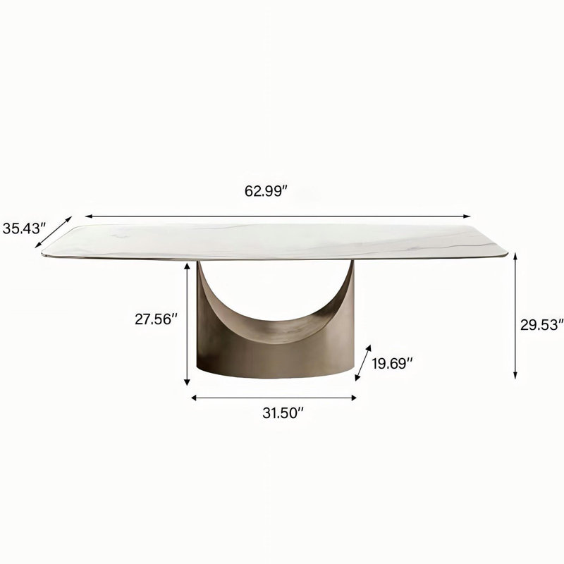 Table de salle à manger Diandra, Blanc, H 30,7 po x L 62,99 po x l 31,49 po, Bronze