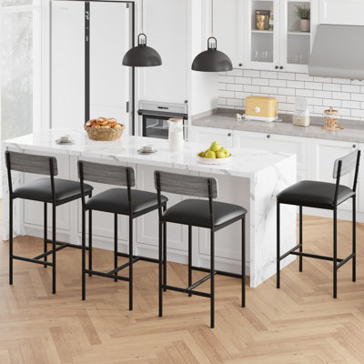Ensemble de 4 tabourets de bar avec dossier et repose-pieds, chaises de bar rembourrées à hauteur de comptoir pour îlot de cuisine