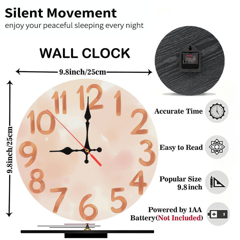 Horloge murale 10 po MDF avec mouvement à quartz silencieux et crochet