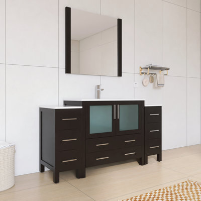 Bennet 60" Single Bathroom Vanity Set with Ceramic Top & Mirror | Solid Wood Frame, Soft-Close Doors & Full Extension Drawers