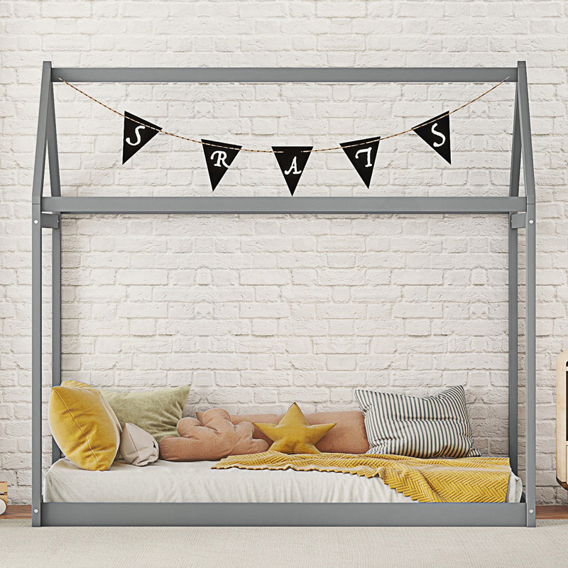 Lit simple moderne en bois, gris