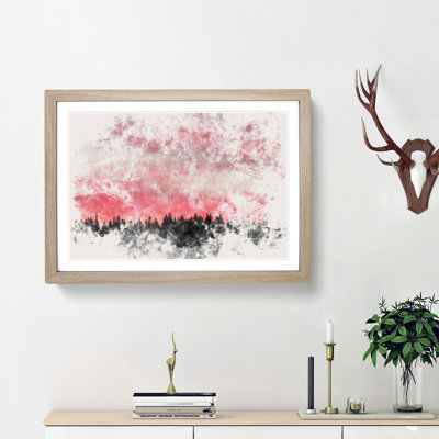 Pink Sunset Above A Forest - Single Picture Frame Print on MDF