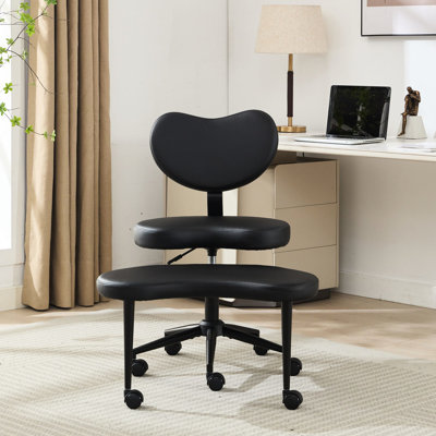 Cross Legged Chair With Wheels: Chair, Plus, Desk Lumbar Support, Adjustable Stool, Black Pu, Plus Size Seat Cushion, Revolutionary Design For Breaking Sitting Monotony, Comfort Support Wheels,