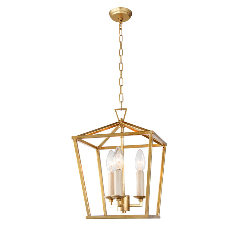 3 - Light Lantern Geometric Chandelier, Gold