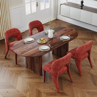 Ensemble de salle à manger ovale moderne, table de salle à manger en bois de 70 po de largeur avec chaise d'appoint entièrement revêtue en chenille pour salle à manger