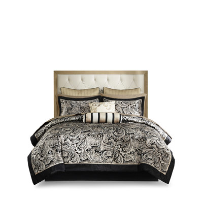 12 Piece Comforter With Cotton Sheets, Black, Queen Size. Comprises Comforter, Shams, Pillows, Bed Skirt & Sheets. Delightful Paisley. Easy And Convenient To Maintain Queen. Exquisite Simple Cleanse