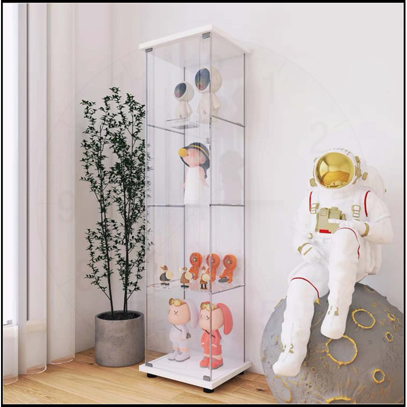 Stylish One Door Glass Cabinet with Four Shelves for Versatile Storage, White