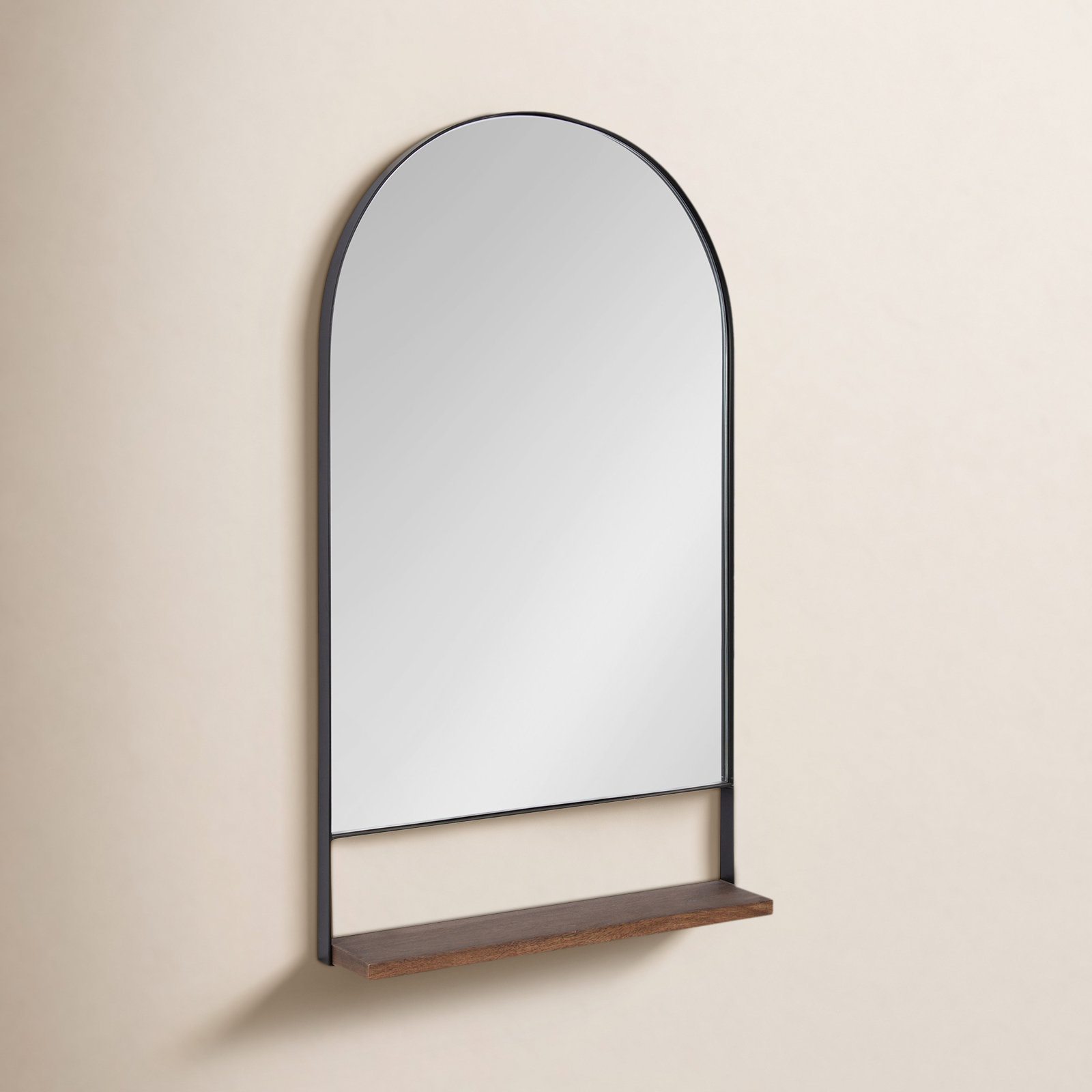 Cielo Arch Mirror with Shelves, Black/Natural, 34" x 20"
