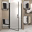 Porte de douche pivotante 28 po x 72 po, demi-cadre noir mat, verre trempé de 6 mm, poignée en acier inoxydable