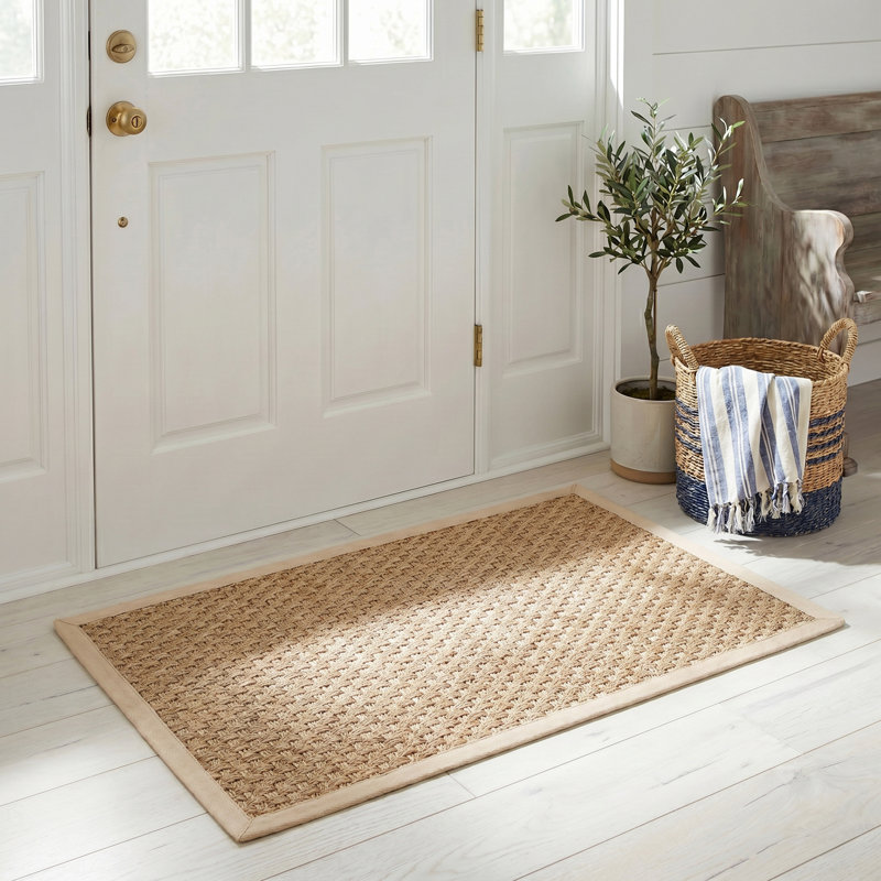 Delapena Solid Colour Bamboo Slat / Seagrass Hand Woven Area Rug, Rectangle 76 x 122 cm, Natural/Beige