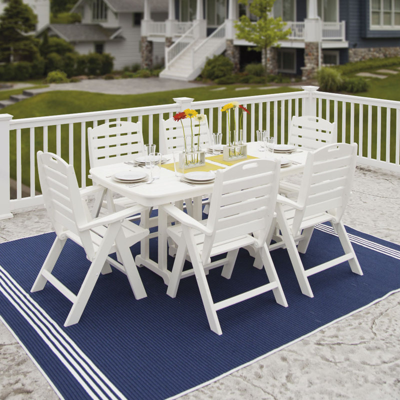 POLYWOOD Nautical Folding Highback Chair 7-Piece Dining Set, White