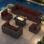 Ensemble de conversation de patio en osier 9 pièces avec table de foyer rectangulaire modulaire, double combustible, 60 000 BTU-289482814-276172522