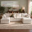 Canapé modulaire à six places en lin avec méridienne double et repose-pieds, beige-1826425121