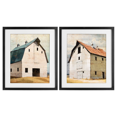 Rustic Big Barns 2pc Framed Print Under Glass Set, design by Susan Jill