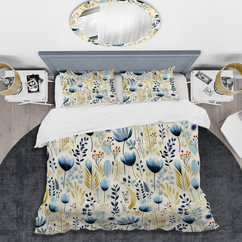 Coastal Plant Fusion III Floral Duvet Cover, Queen Duvet Cover + 2 Standard Shams