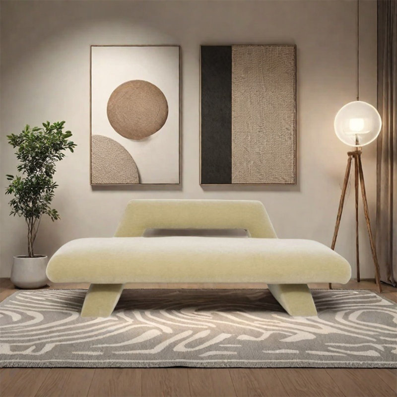 Wind bench resting solid wood upholstered, Light Yellow