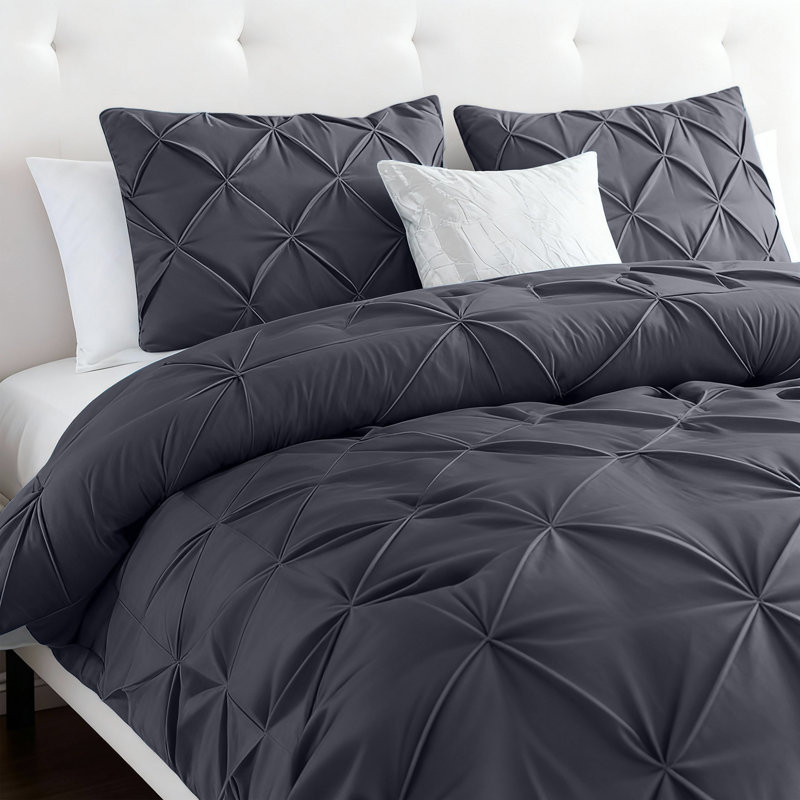 Aspire Homeware High Quality Microfiber Pintuck Design Duvet Cover With Pillowcases, Double Duvet Cover  + 2 Pillowcases