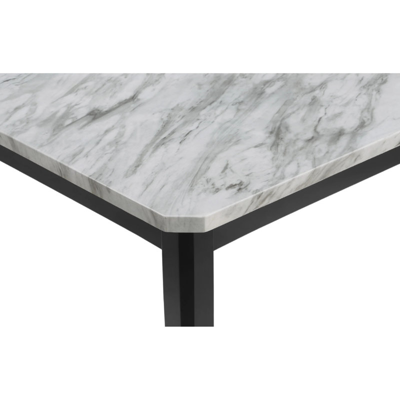 Table de salle à manger Pazy, plateau en faux marbre blanc de 64 pouces, pieds fuselés noirs