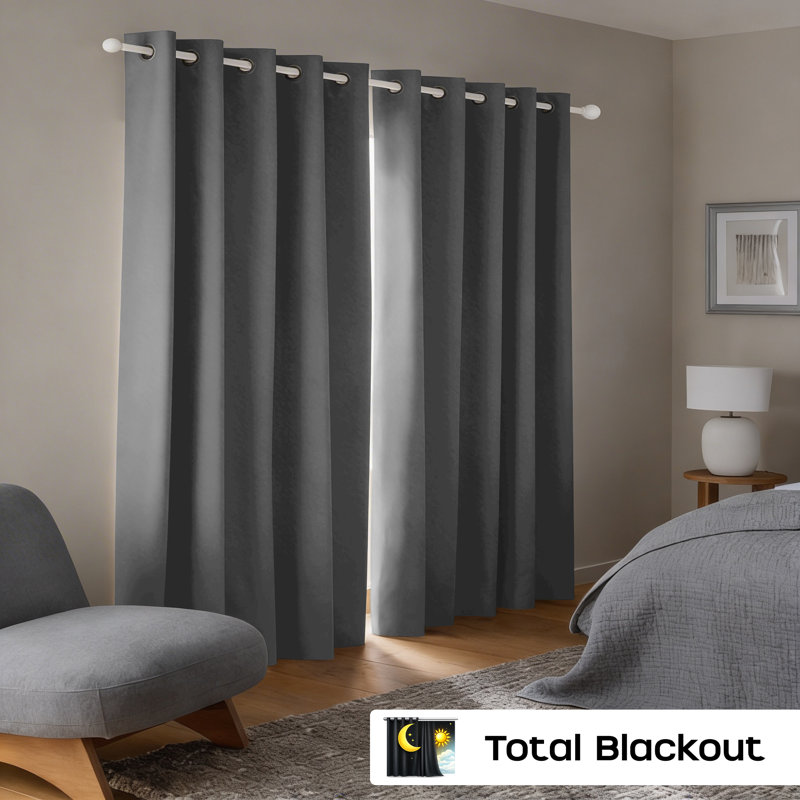 260 GSM Thermal Blackout Eyelet Curtains, 117cm Width x 137cm Drop, Light Grey