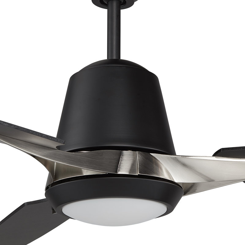 52'' Exton 3 - Blade LED Smart Standard Ceiling Fan with Wall Control and Light Kit Included., Black