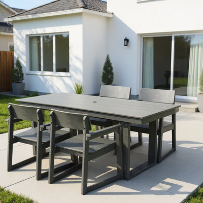 5 Outdoor Dining , Patio, Weather-, Grey Table, Armrest Chairs, High Impact Strength, Customizable For Patio - Table With Umbrella Hole And 4 Ideal Backyard, Lawn, Deck Or Poolside, Long Service