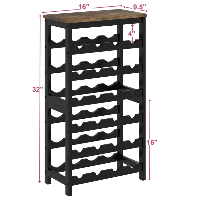 Étagère à vin sur pieds à 6 niveaux en bambou, 24 tablettes de rangement pour bouteilles de vin avec plateau, présentoir à vin empilable pour la cuisine, le bar, la salle à manger, brun rustique et noir