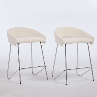 Norden Home Bar Stools Chenille Modern Simple Counter Chairs with Silver Metal Legs for Home Bar Pub Restaurant