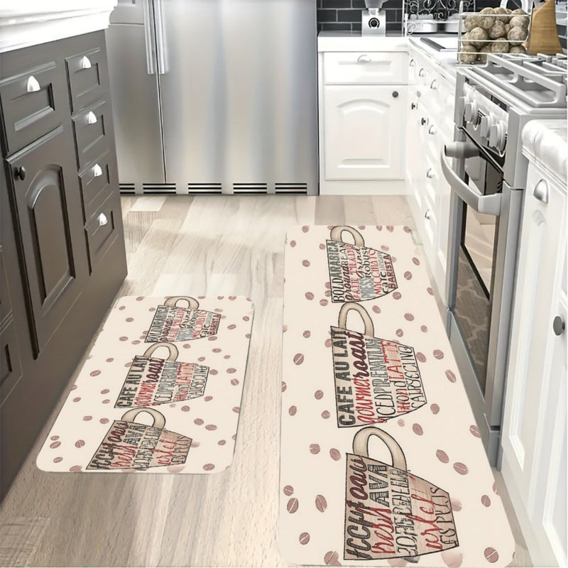Tapis de cuisine à motif de tasse à café, 2 pièces, brun beige