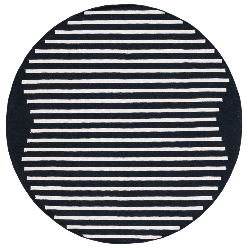 Estiben Hand Woven Cotton Striped Rug, Round 6'