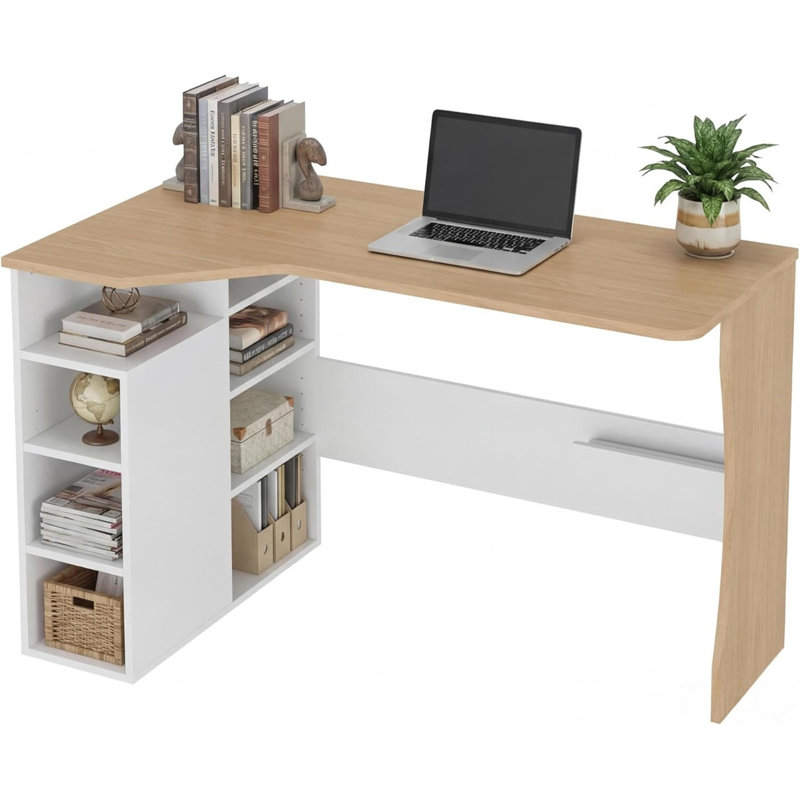 Bureau en L avec tablettes de rangement - Petit bureau d'angle pour petits espaces, table avec 3 tablettes pour le bureau personnel, l'écriture, le bureau, les jeux