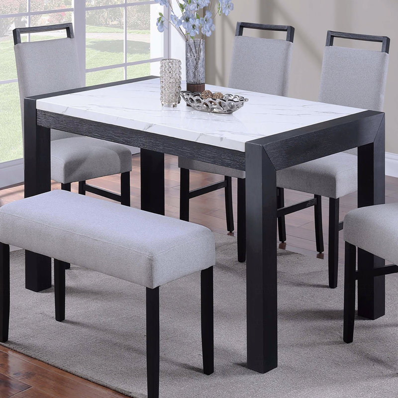 Table de salle à manger élégante en faux marbre 1 pièce avec pieds gris anthracite